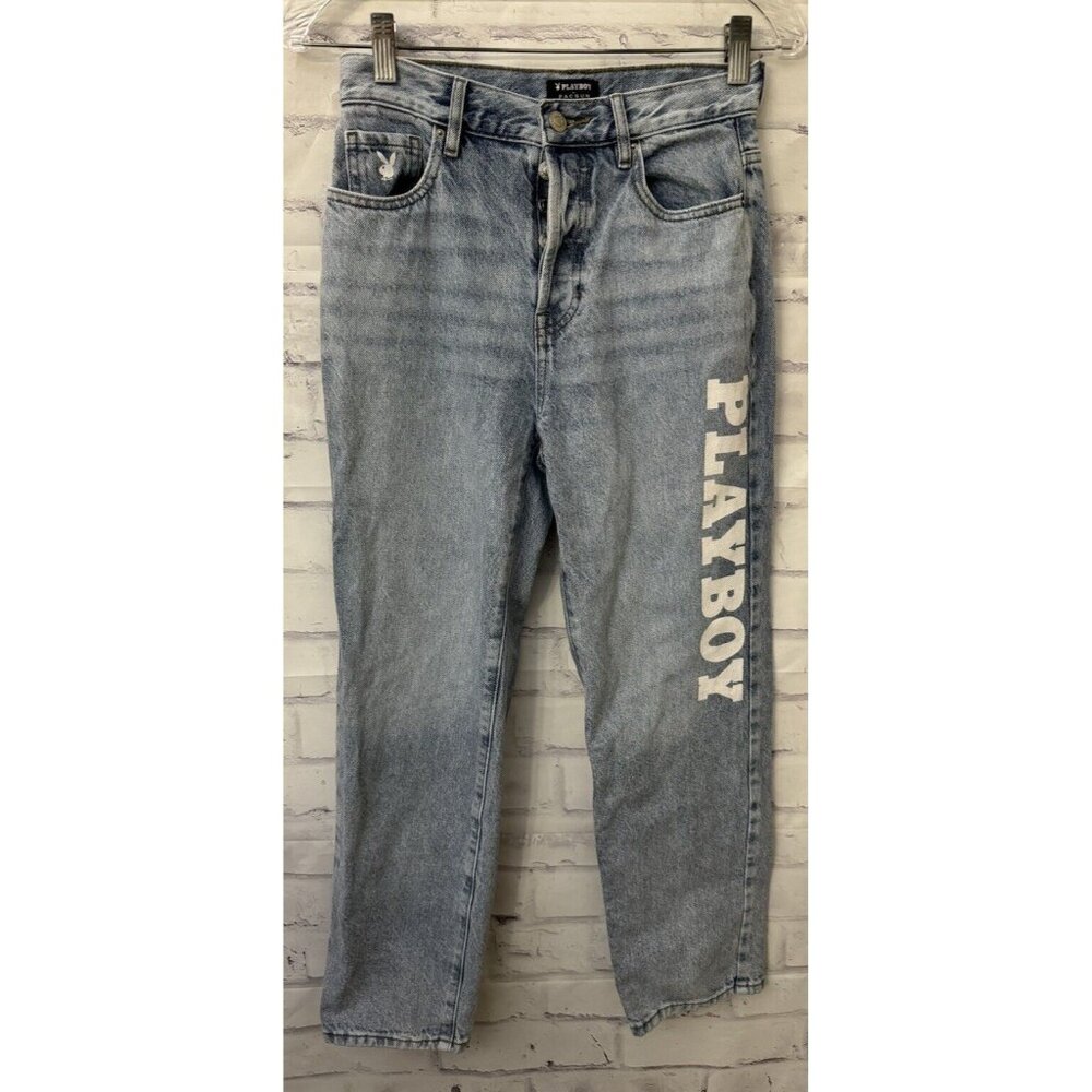 Playboy By Pacsun Size 24 High‎ Waisted Light Blue Straight Leg Jeans Button Fly